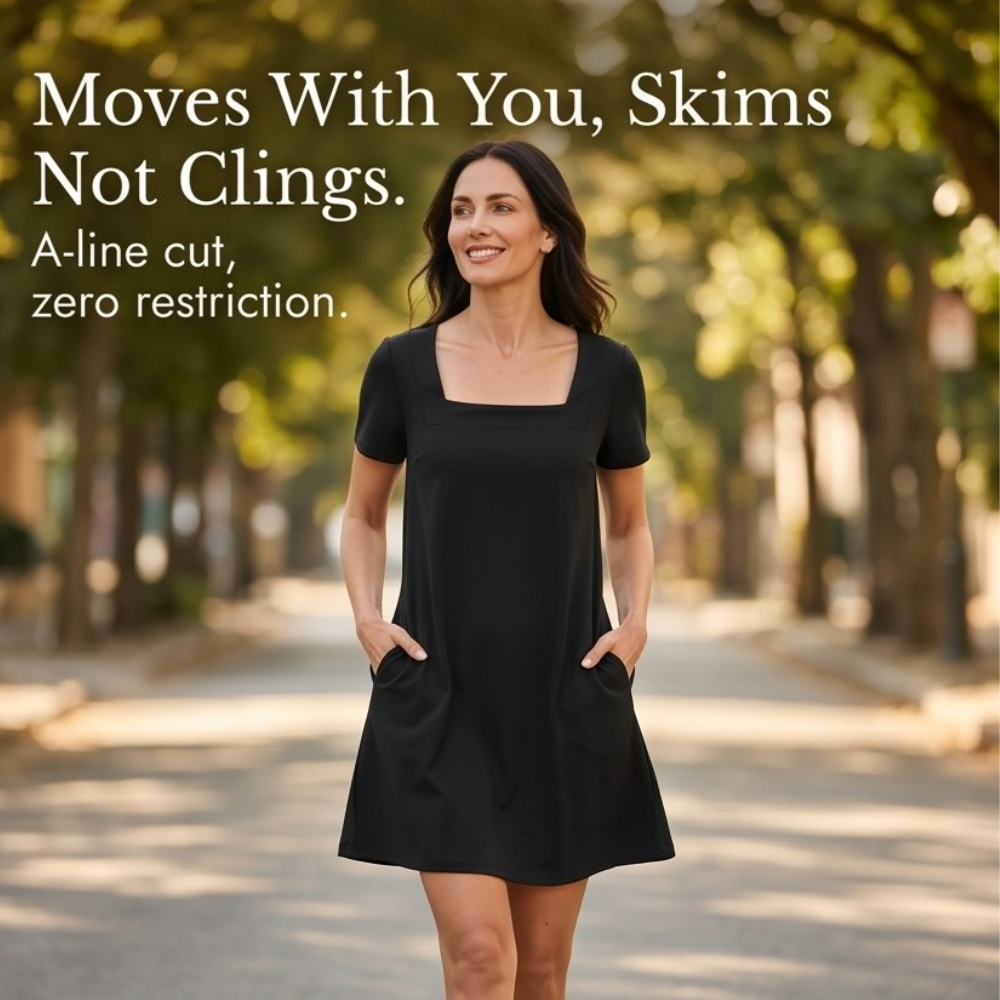 Soliva™ - Soft Square-Neck Pocket Dress
