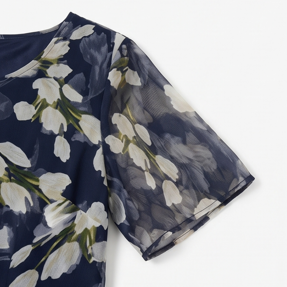 Florenza™ – Elegant Navy Floral Midi Dress