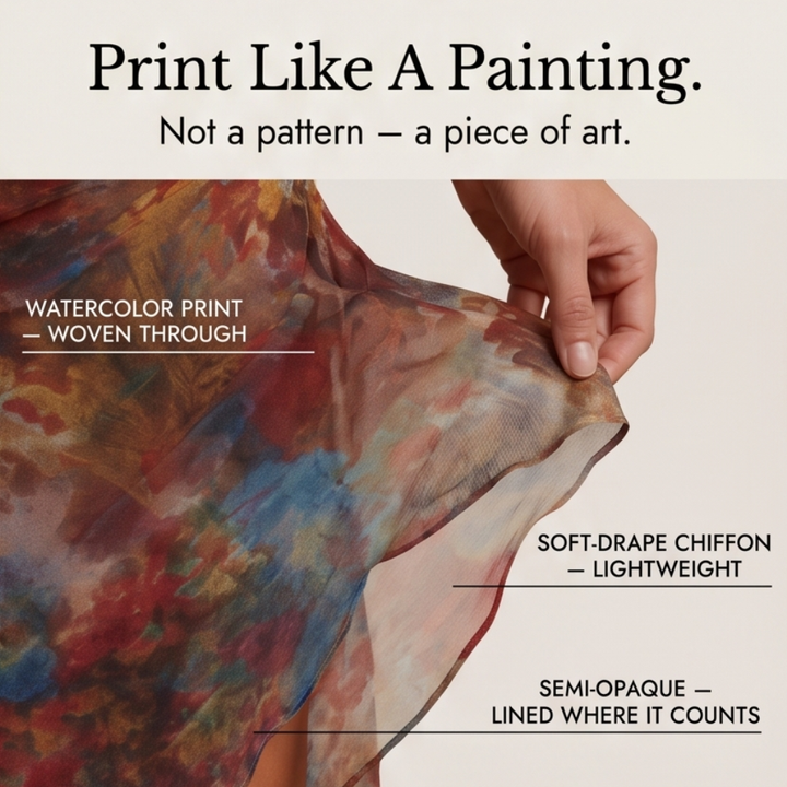 Elowen™ – Watercolor Ruched Midi Dress