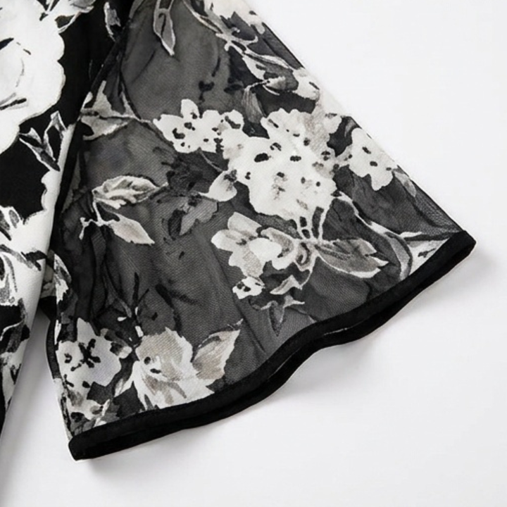 Solenya™ – Floral Chiffon Dress with Sheer Overlay