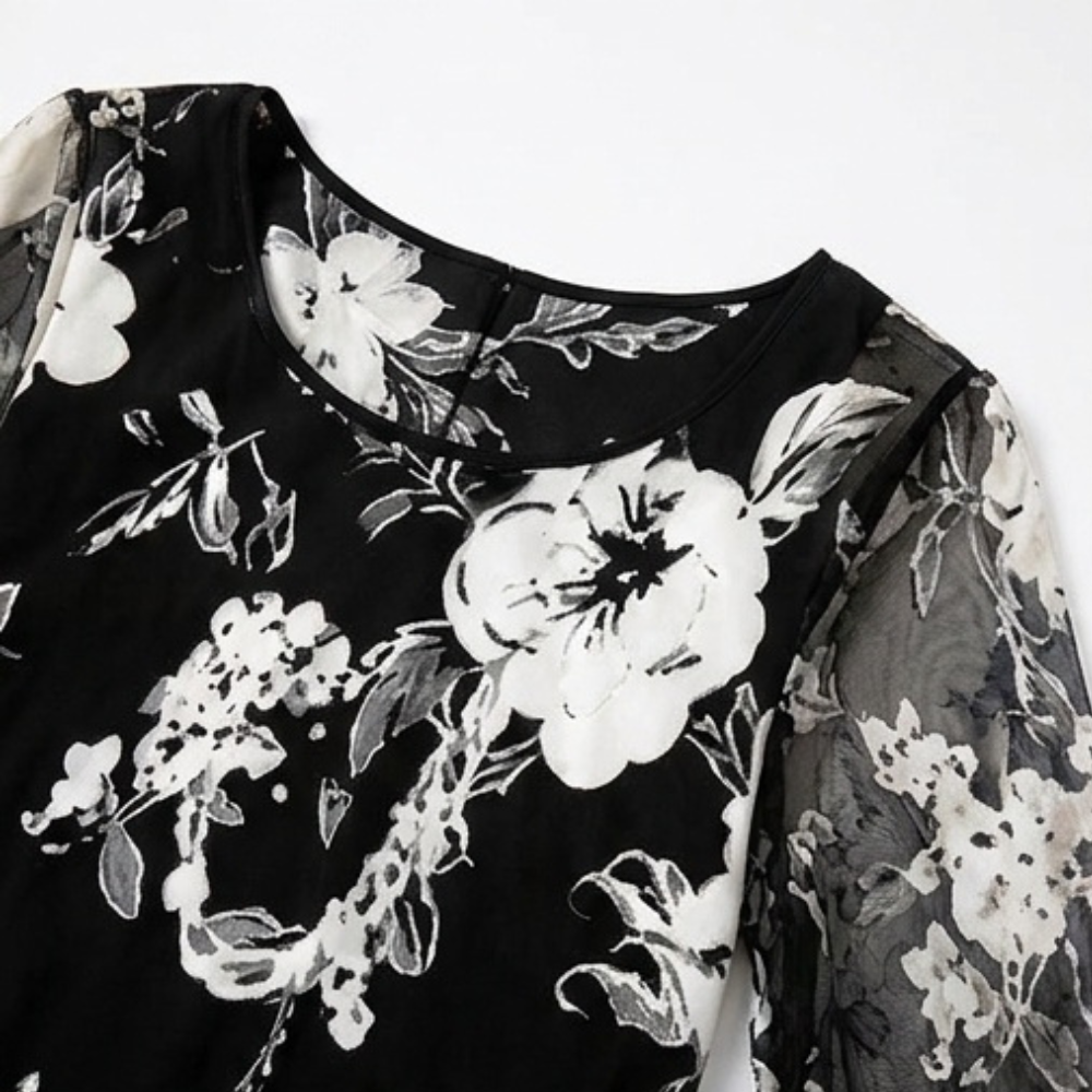 Solenya™ – Floral Chiffon Dress with Sheer Overlay