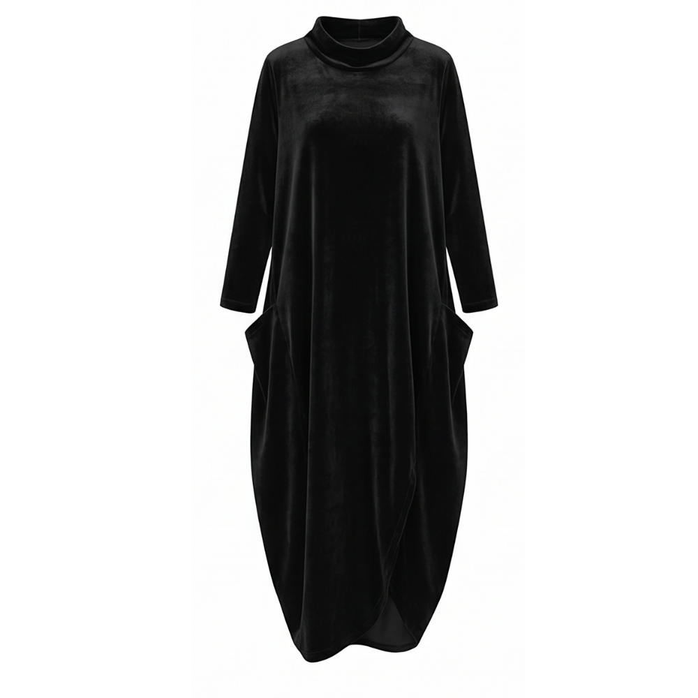 Sofelle™ - Velvet Cocoon Midi Dress with Hidden Pockets