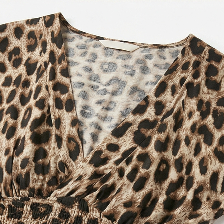 Vivara™ – Ruched Waist Leopard Maxi Dress