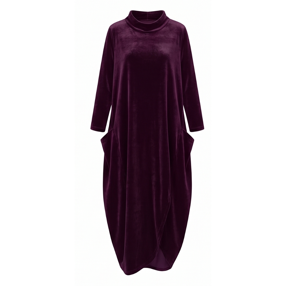 Sofelle™ - Velvet Cocoon Midi Dress with Hidden Pockets