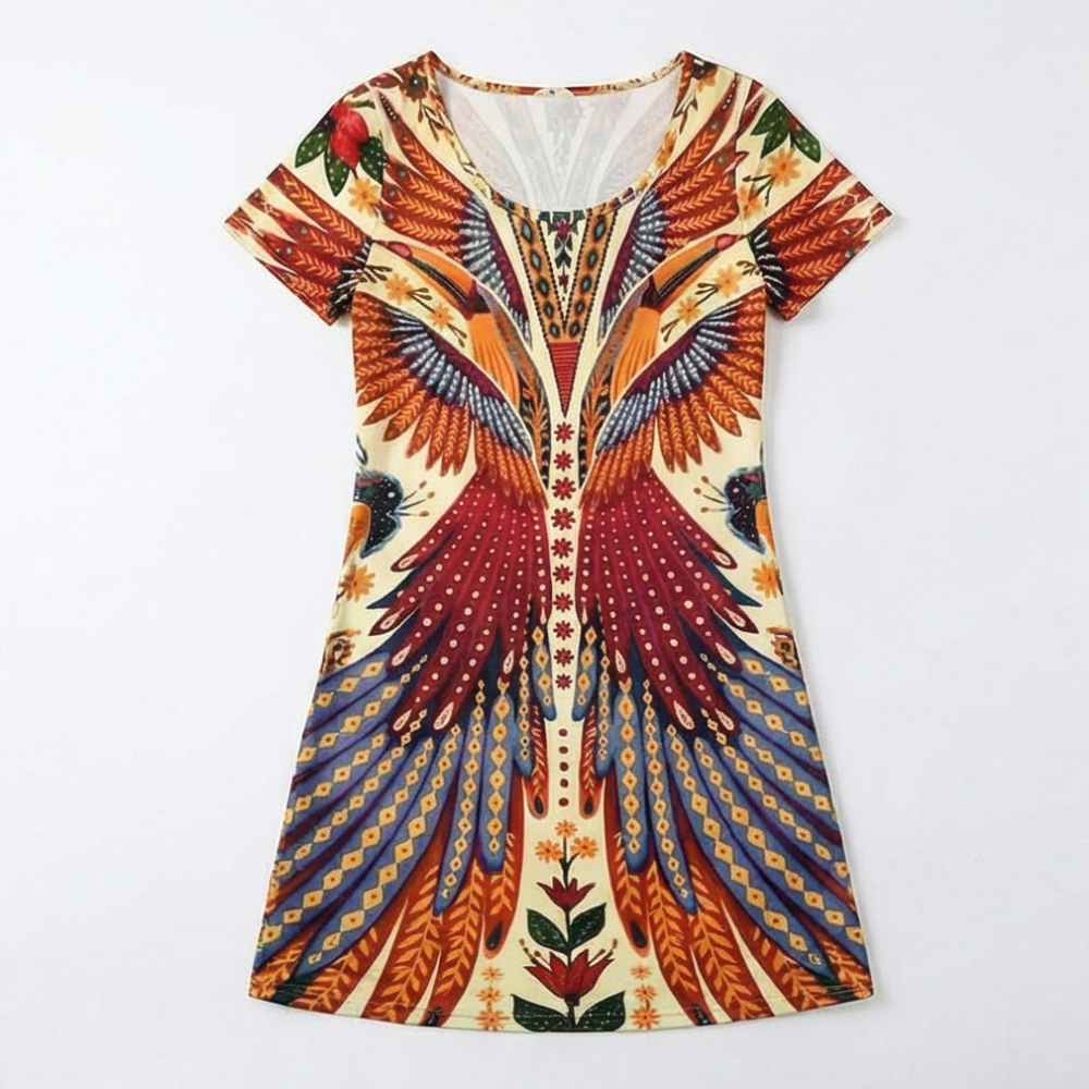 Vivara™ – Bold Peacock Wingspan Summer Dress