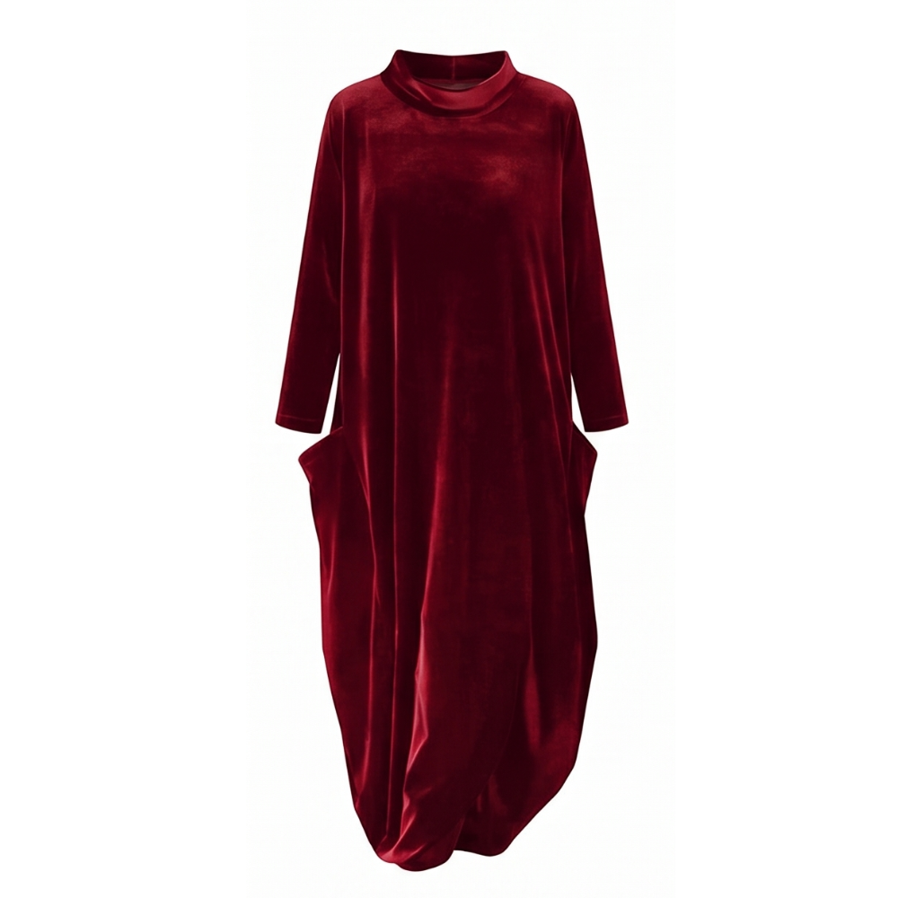 Sofelle™ - Velvet Cocoon Midi Dress with Hidden Pockets