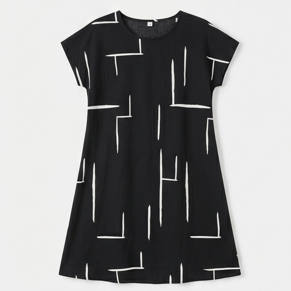Elunara™ – Pocketed Dolman Dress with Abstract Print