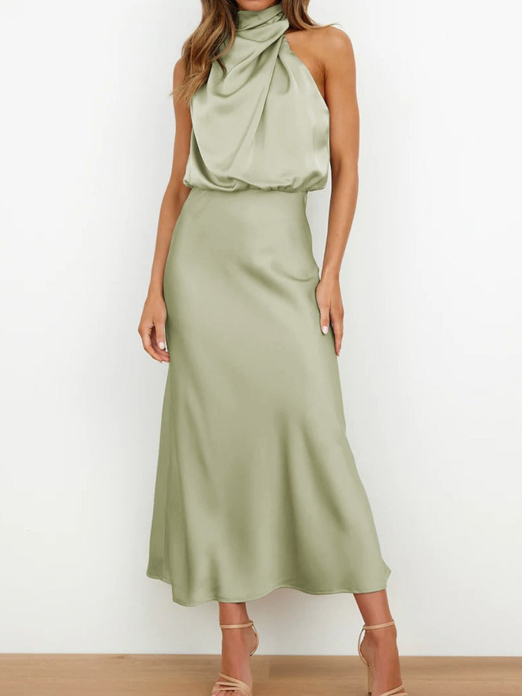 Mira | Sleeveless Satin Wedding Guest Dress