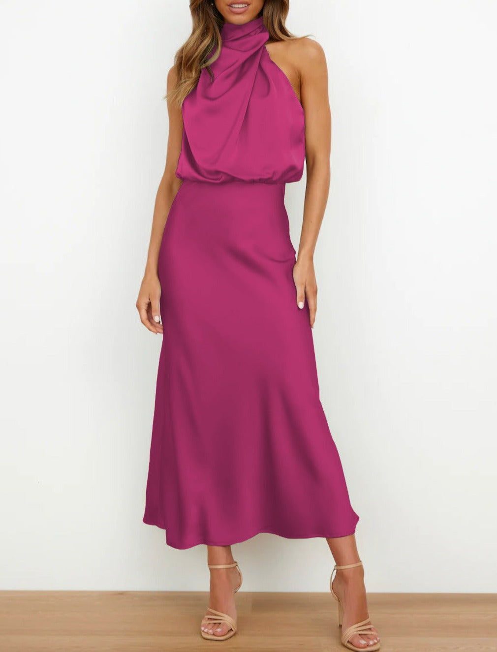 Mira | Sleeveless Satin Wedding Guest Dress