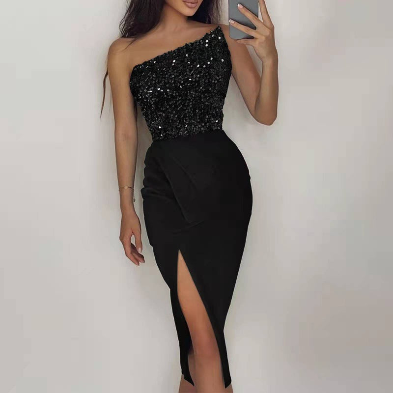 Natalie | One-Shoulder Sequin Wedding Guest Dress