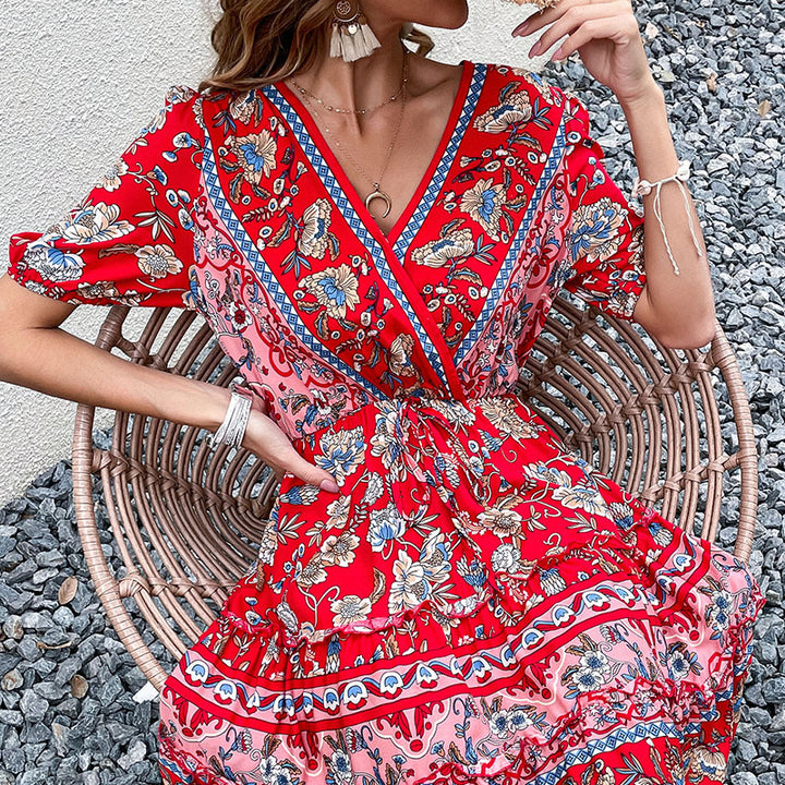 Avalon | Tile-Print V-Neck Dress