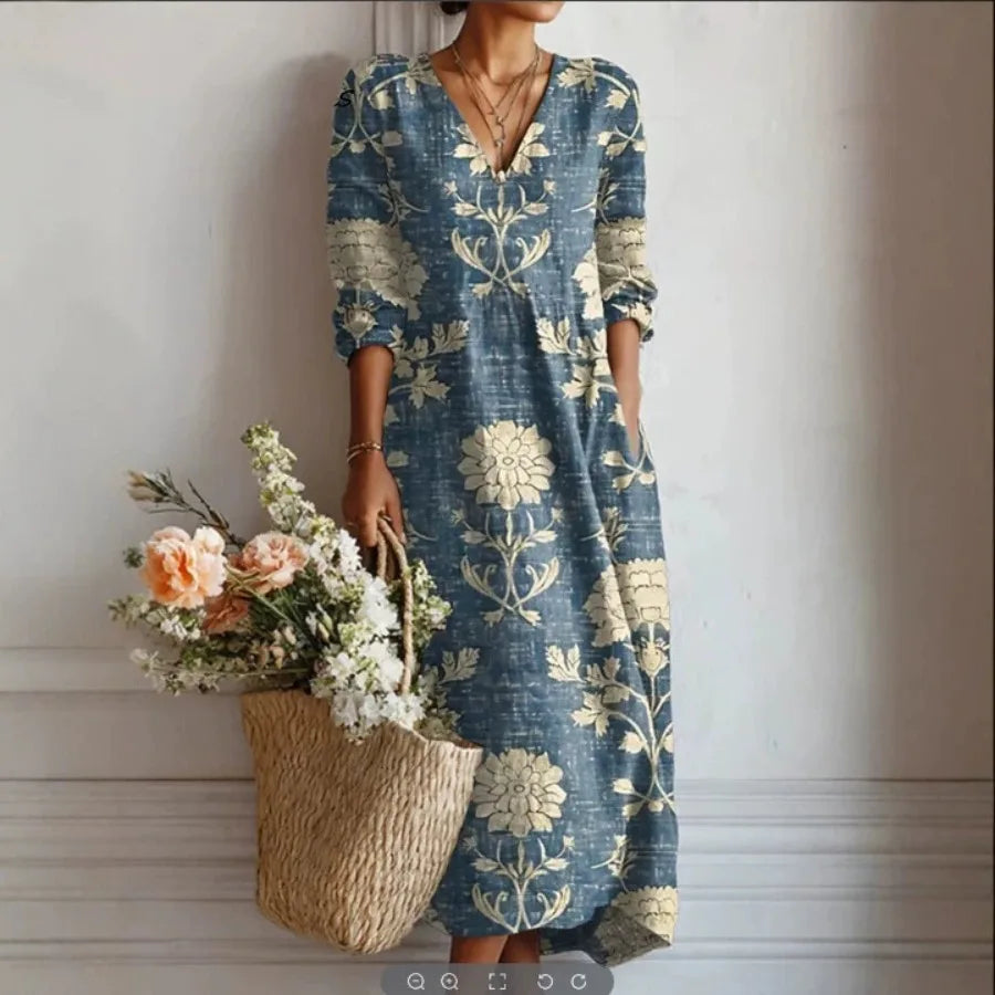 Selene™ - V-Neck Printed Beach Dress