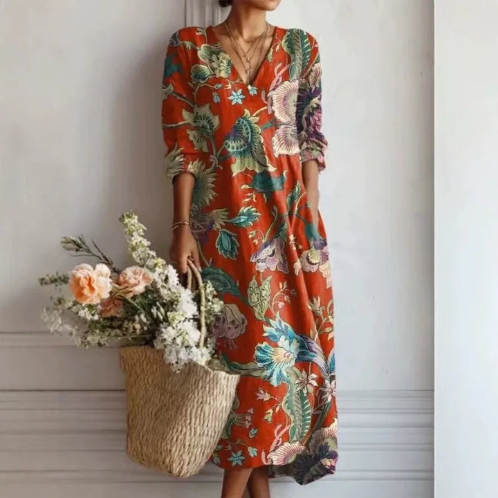 Selene™ - V-Neck Printed Beach Dress