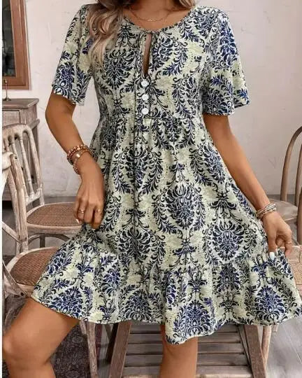 Mila™ - Print Round Neck Maxi Dress