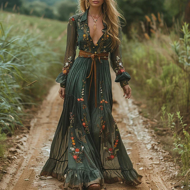 Isabella | Embroidered V-Neck Maxi Dress