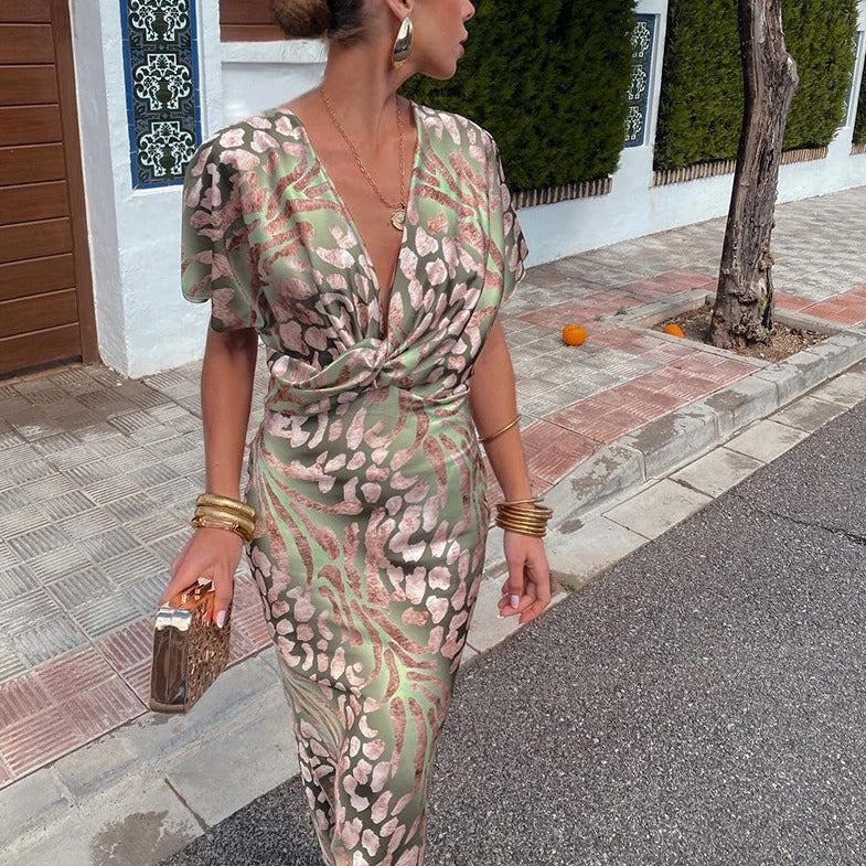 Nela | Deep V Maxi Wedding Guest Dress