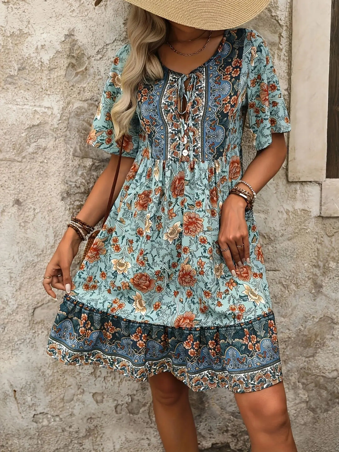 Mila™ - Print Round Neck Maxi Dress
