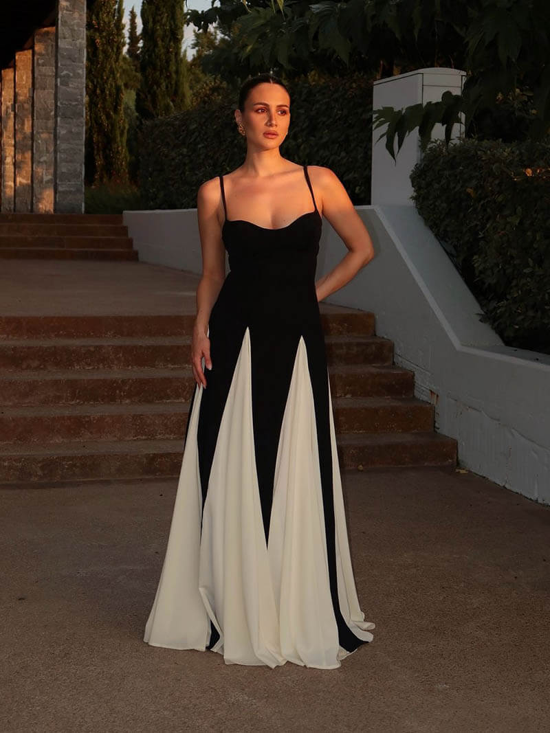 Paloma | Black & White Maxi Wedding Guest Dress