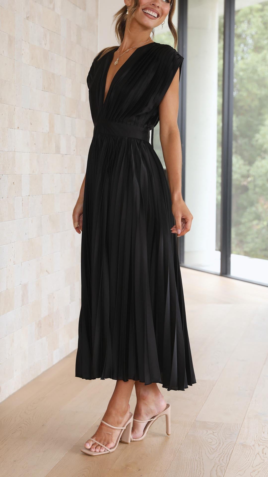 Maria | Pleated Maxi Wedding Guest Dress