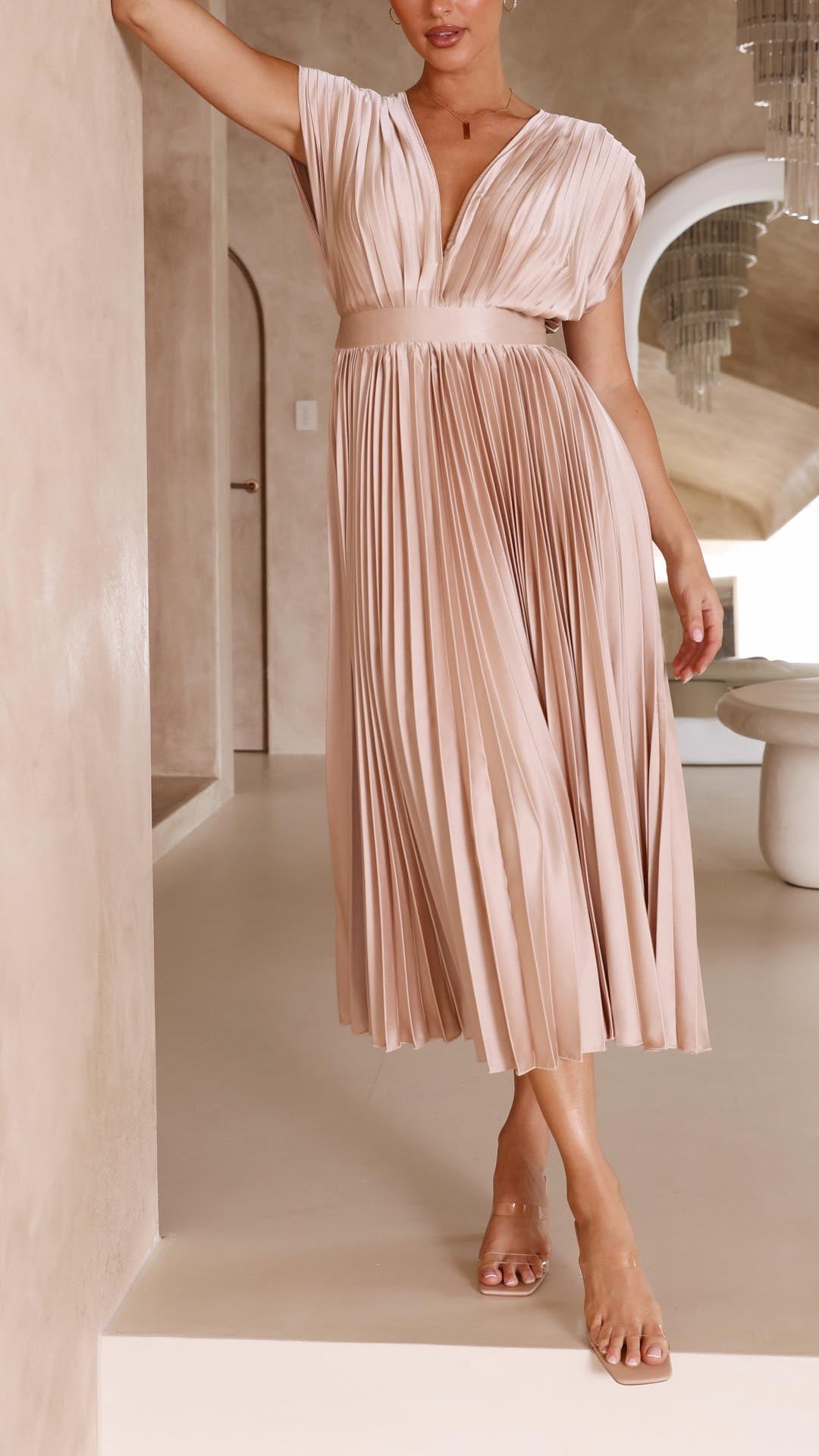Maria | Pleated Maxi Wedding Guest Dress