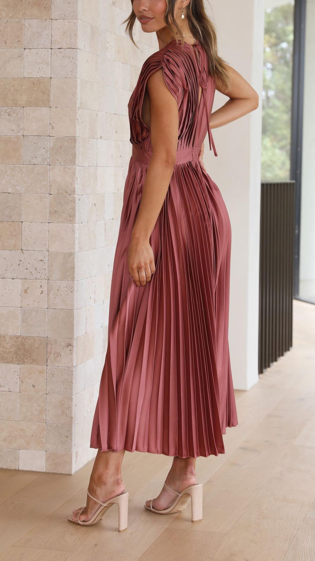 Maria | Pleated Maxi Wedding Guest Dress