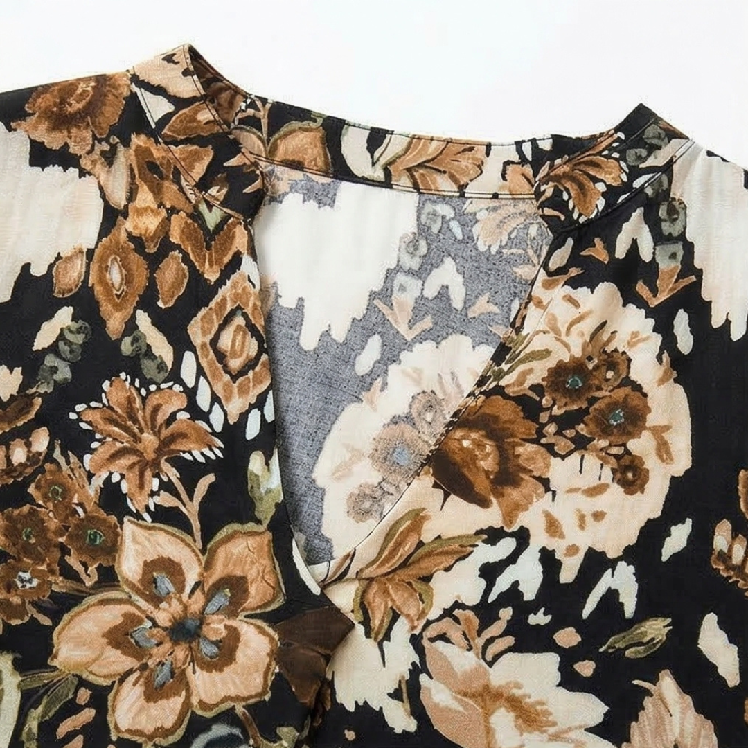 Vivara™ – Elegant V Neck Printed Dress