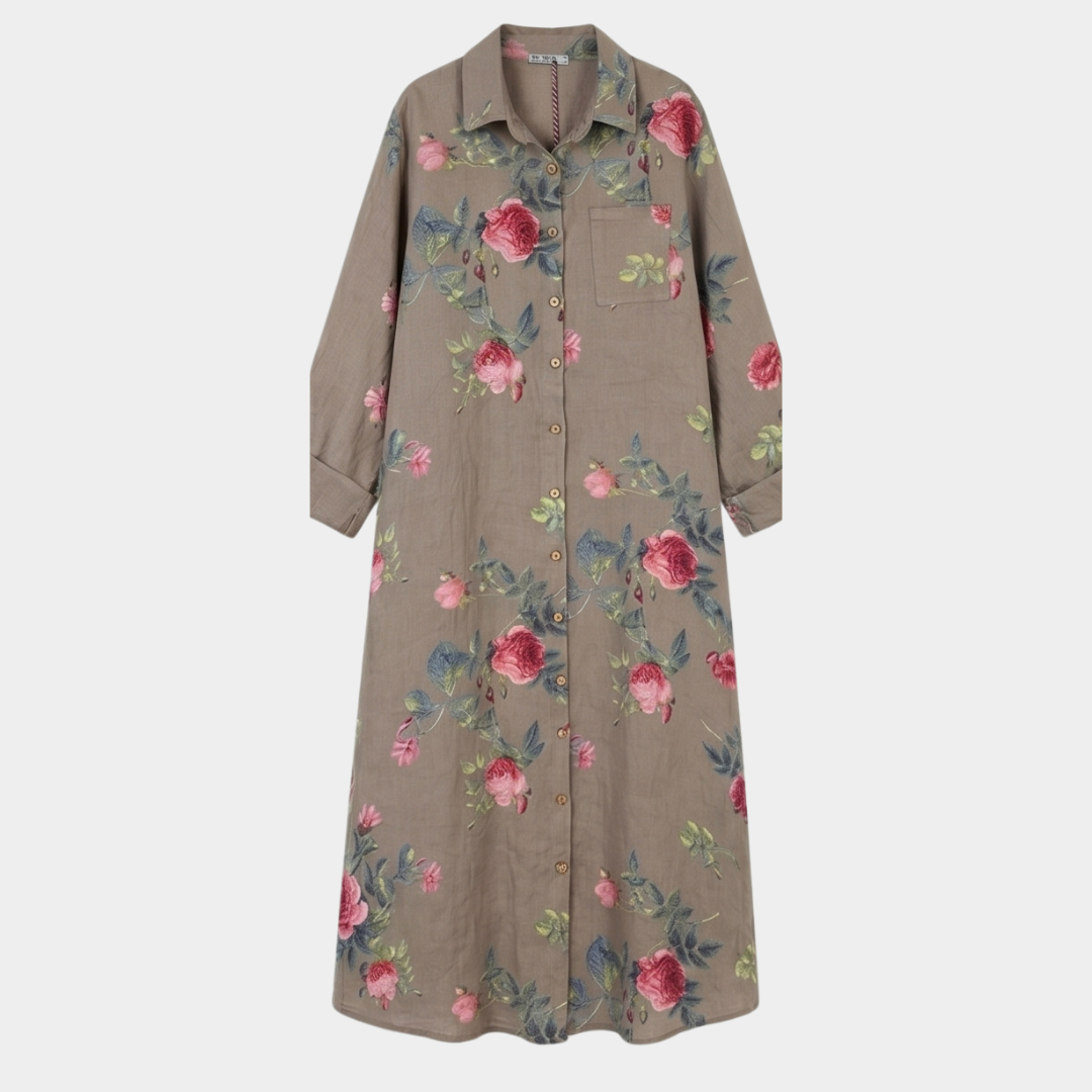 Rosalie™ – Floral Cotton Linen Shirt Dress