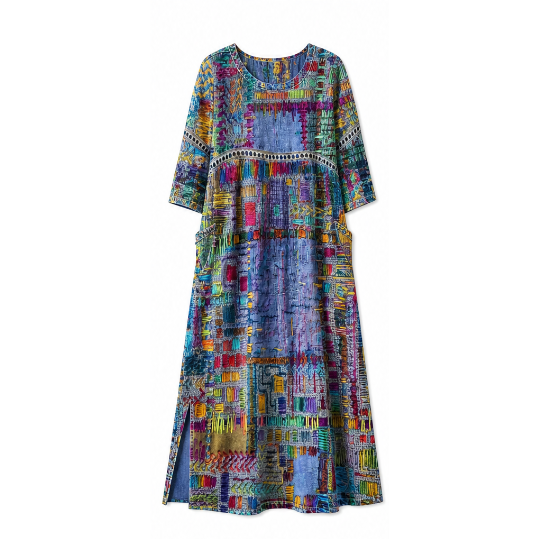 Tessara™ – Painterly Patchwork Midi Dress