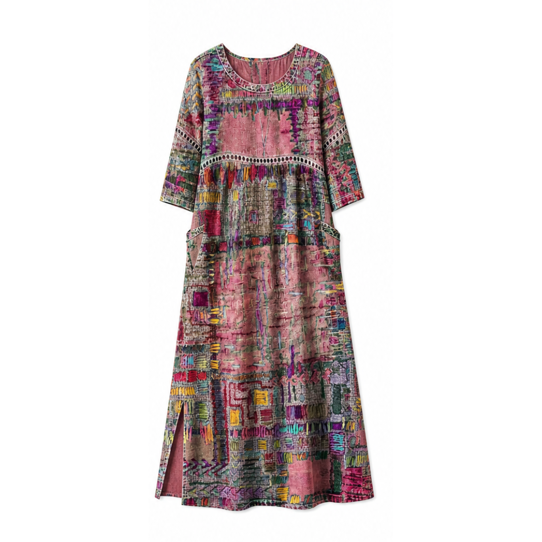 Tessara™ – Painterly Patchwork Midi Dress