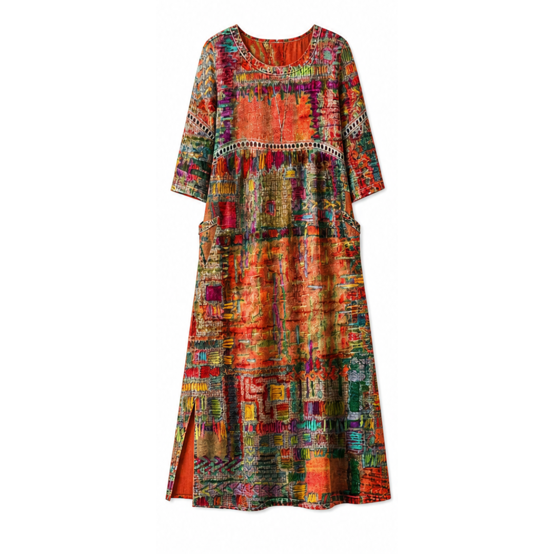 Tessara™ – Painterly Patchwork Midi Dress