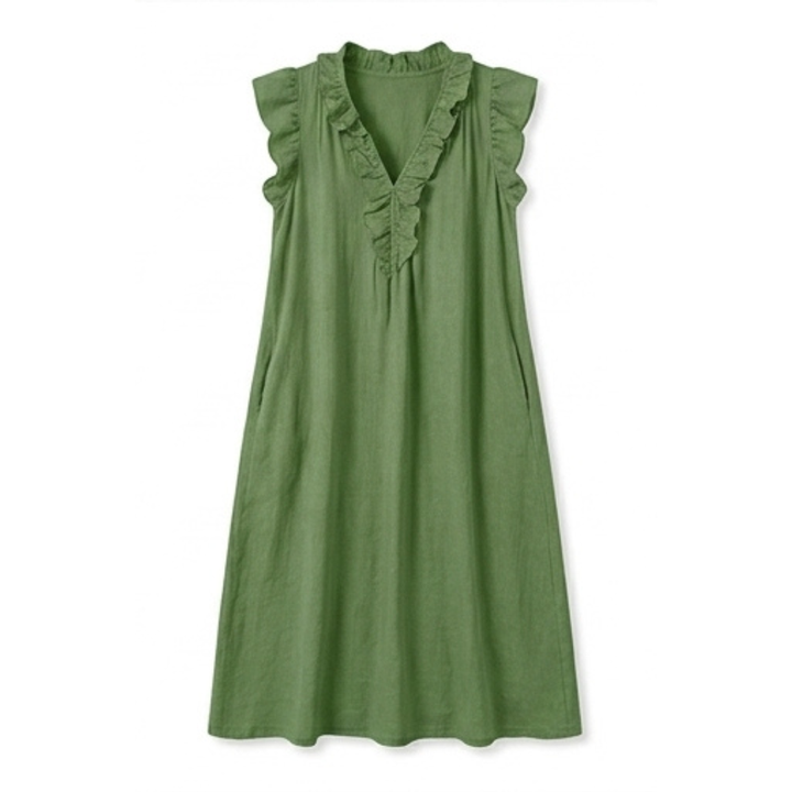 Veluna™ – Ruffle-V Midi Dress with Pockets