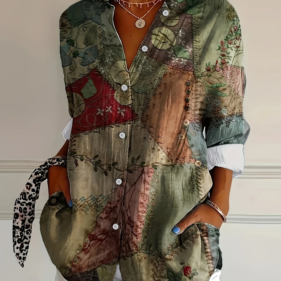 Artsy | Vintage Graphic V-Neck Long Sleeve Top