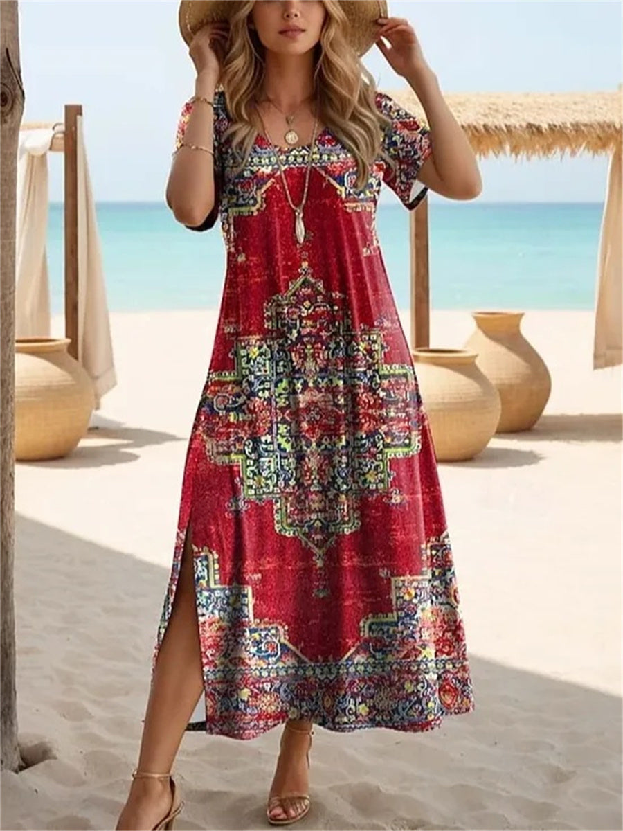 Ruby | Vintage Floral Round Neck Short Sleeve Dress