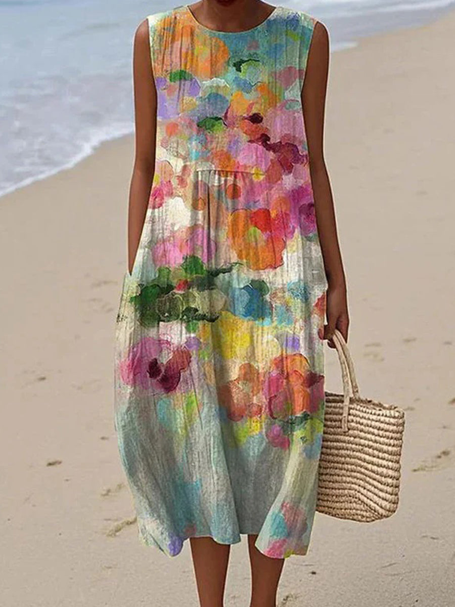 Popstar | Vintage Colorful Sleeveless Round Neck Dress