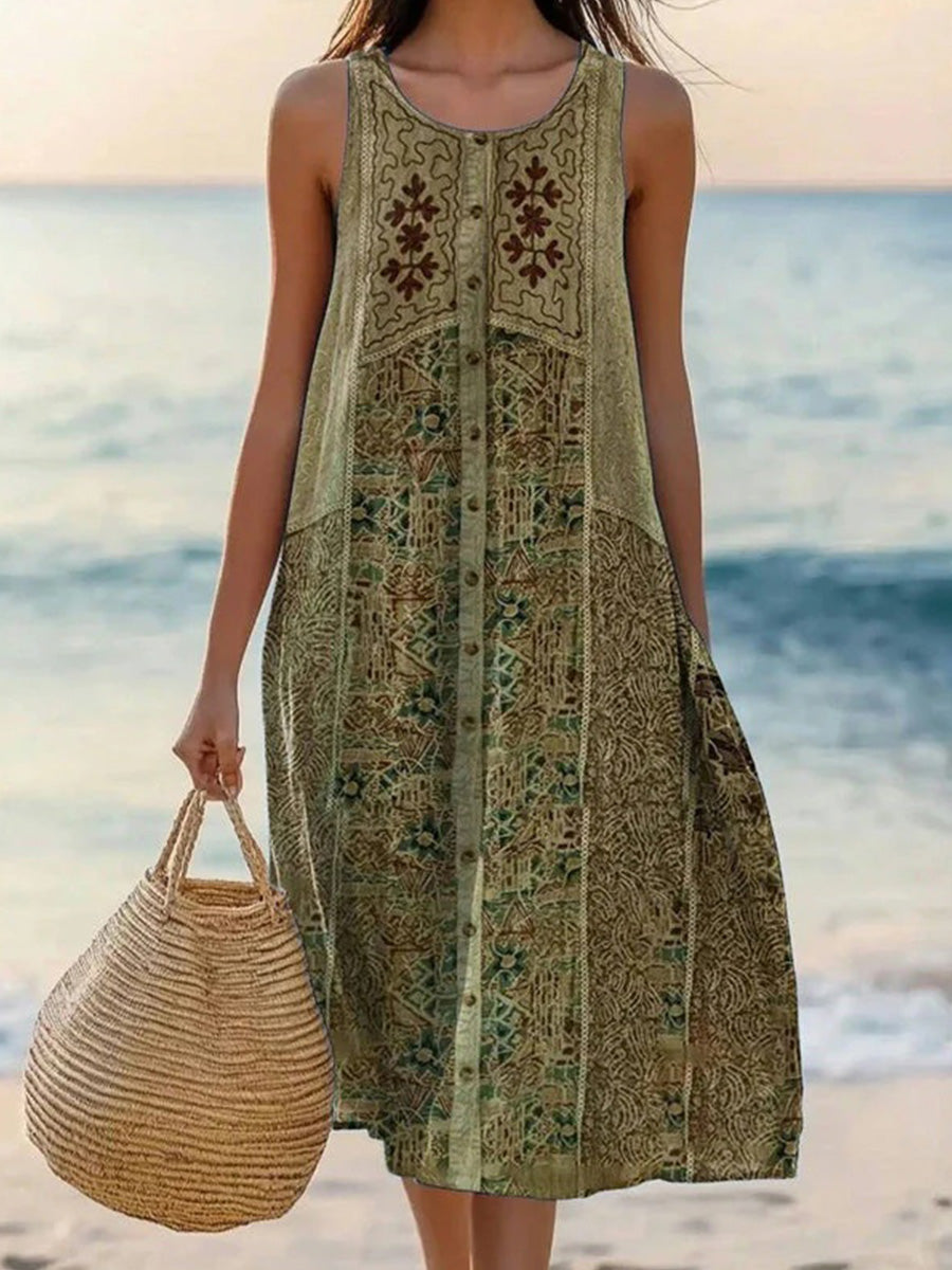 June | Vintage Sleeveless Round Neck Casual Dress