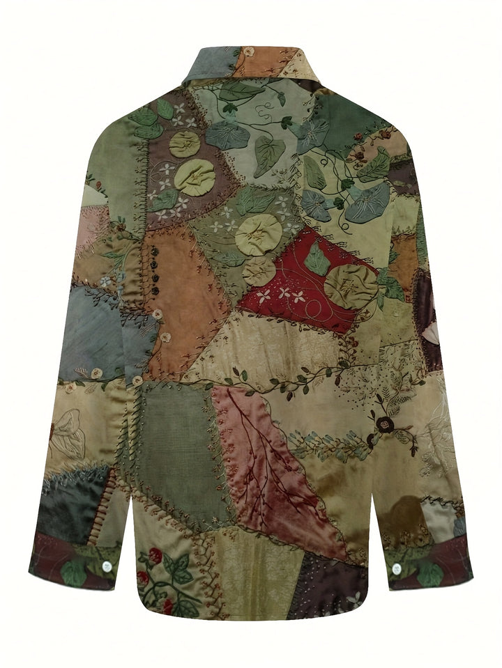 Artsy | Vintage Graphic V-Neck Long Sleeve Top