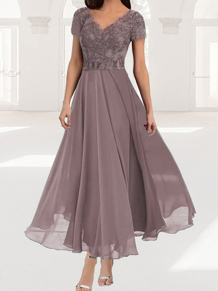 Genevieve | Plain Lace V-Neck Short Sleeve Dress