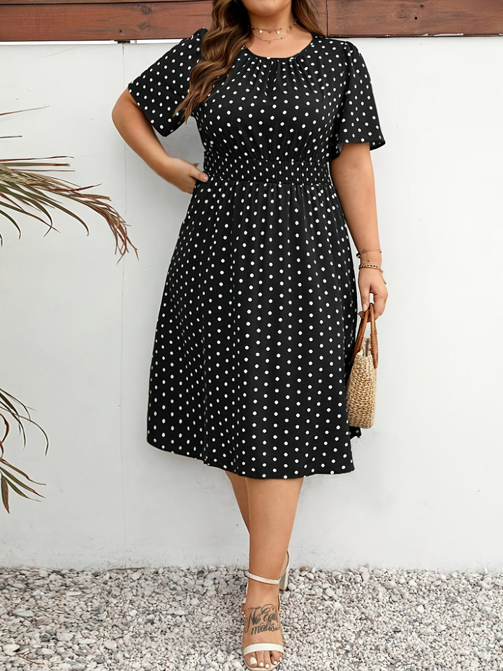 GRACE™ - Elegant Polka Dot Midi Dress
