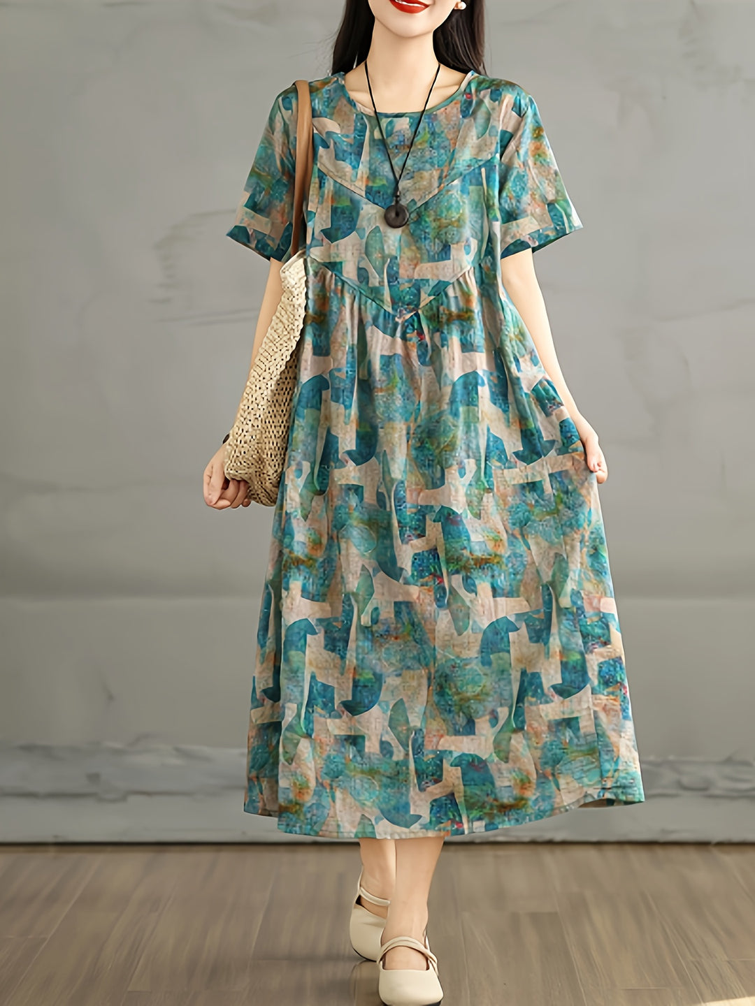 Linvera™ - Vintage Linen A-Line Dress
