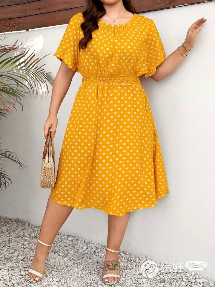 GRACE™ - Elegant Polka Dot Midi Dress