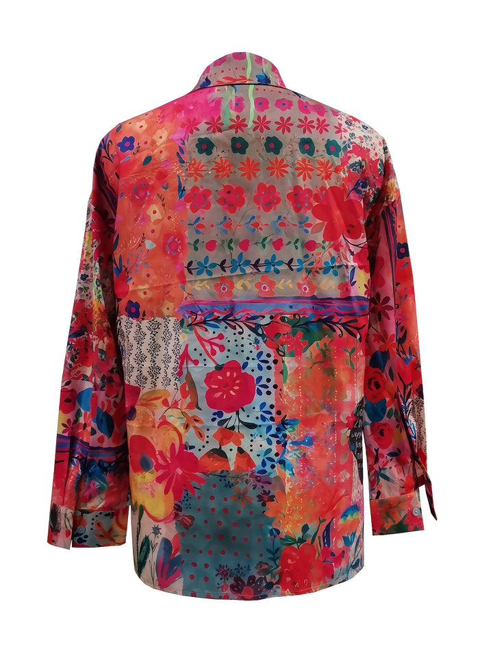 Blossom | Floral Collared Long Sleeve Loose Shirt