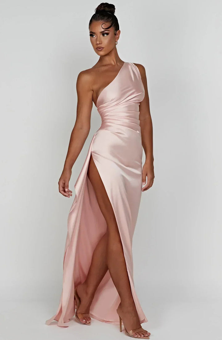 Isabeau | Satin One-Shoulder Wedding Guest Dress