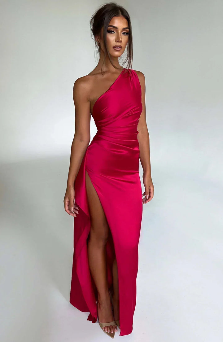 Isabeau | Satin One-Shoulder Wedding Guest Dress
