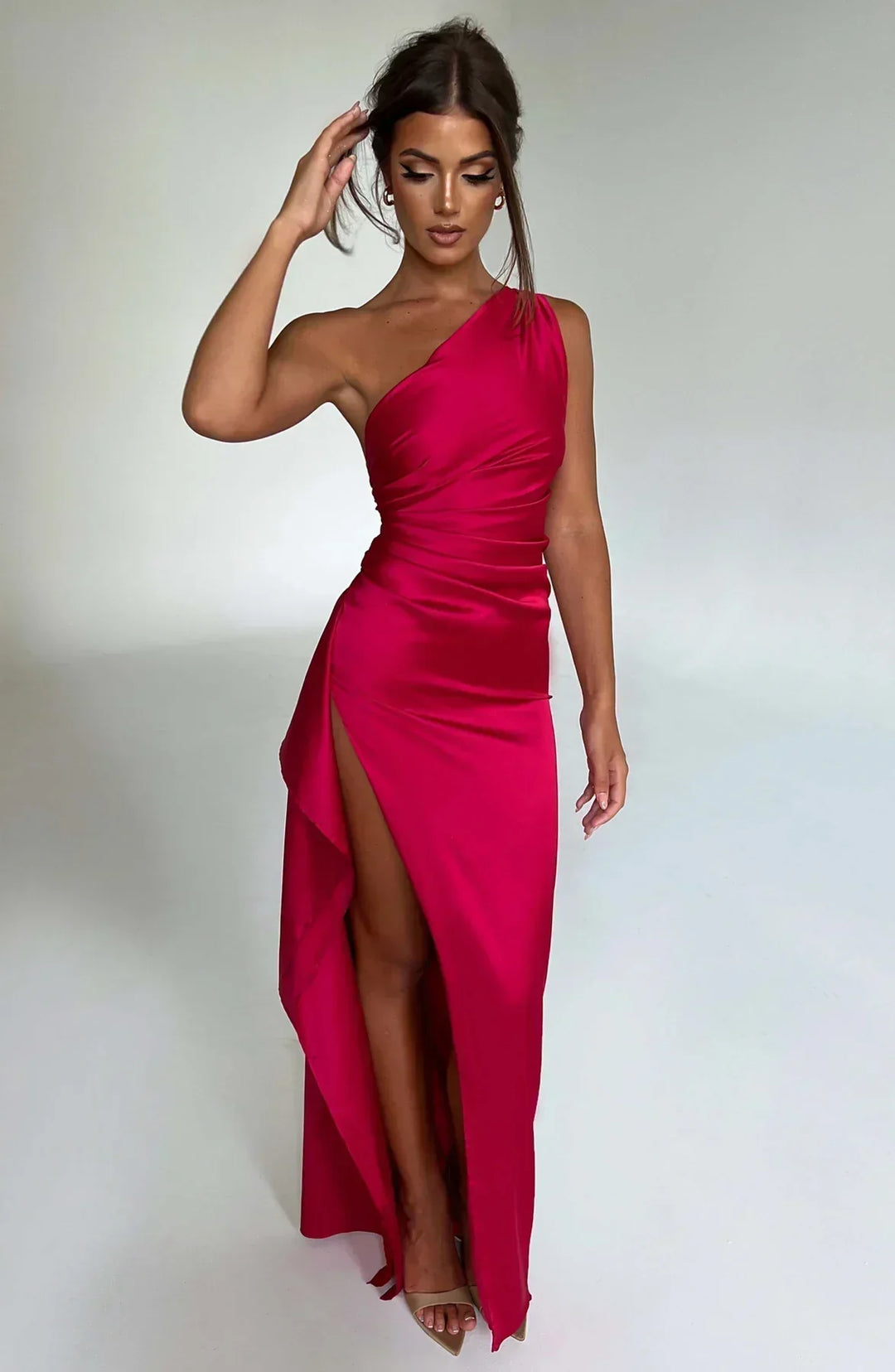 Isabeau | Satin One-Shoulder Wedding Guest Dress