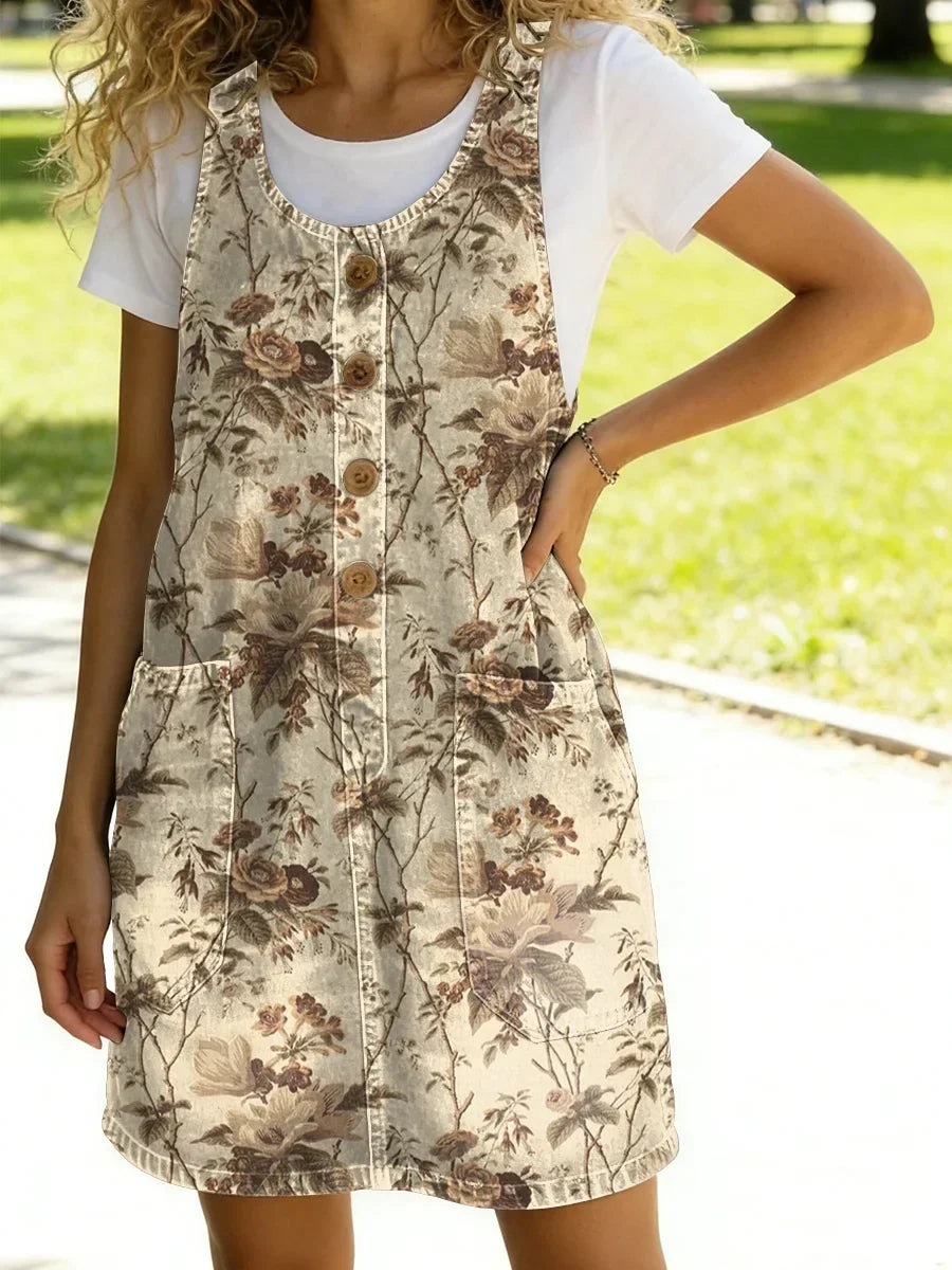 Harriet | Vintage Floral Sleeveless Round Neck Dress