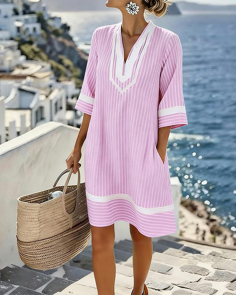 Klara™ | Lightweight striped dress with a V-neck