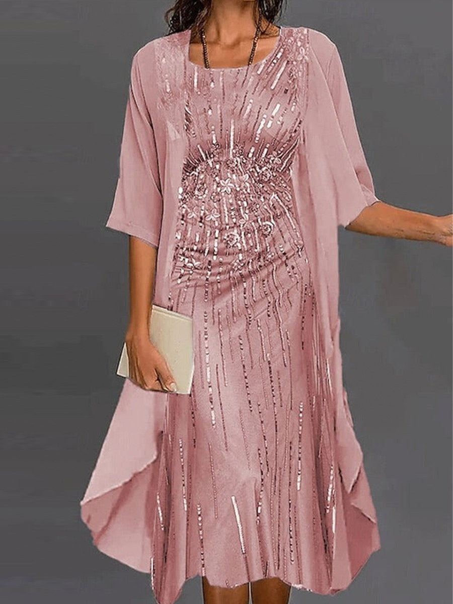 Celina | Floral Crew Neck Half Sleeve Loose Two-Piece Dress