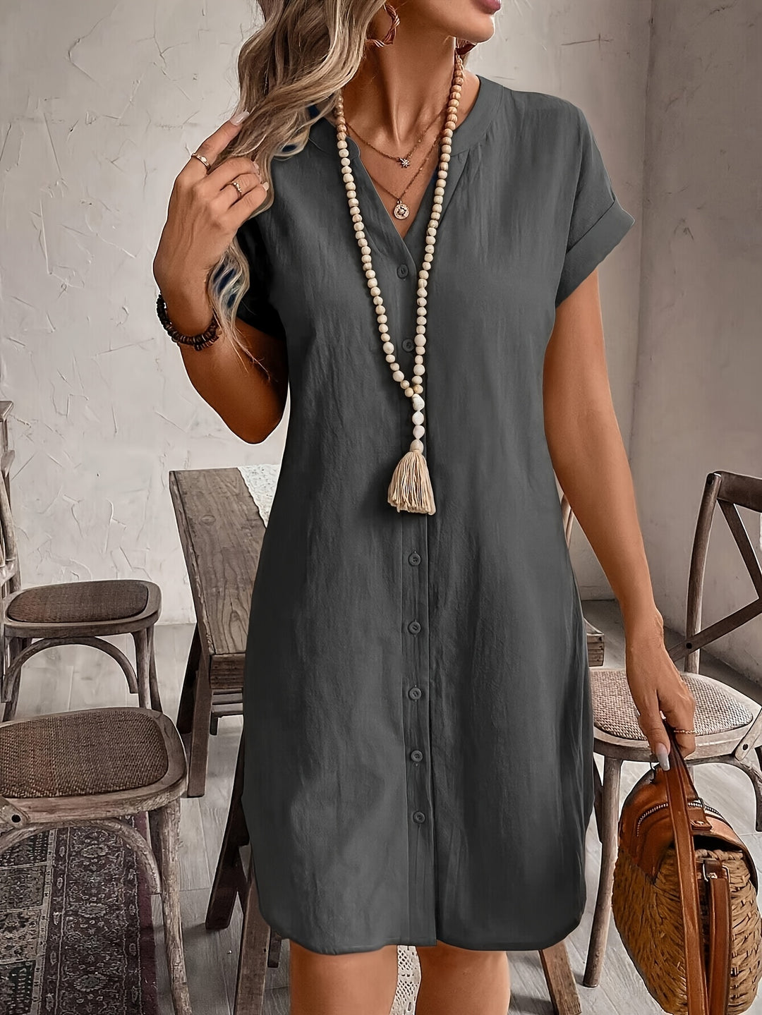 Chloe™ |V-Neck Button Dress