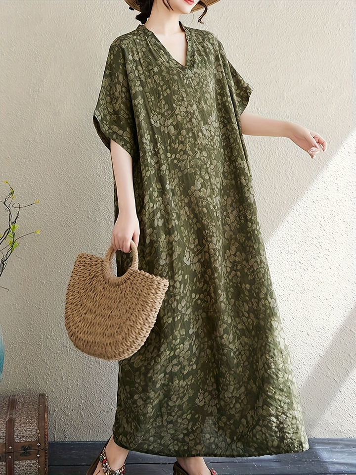 Verlina™ - Literary V-Neck Maxi Dress