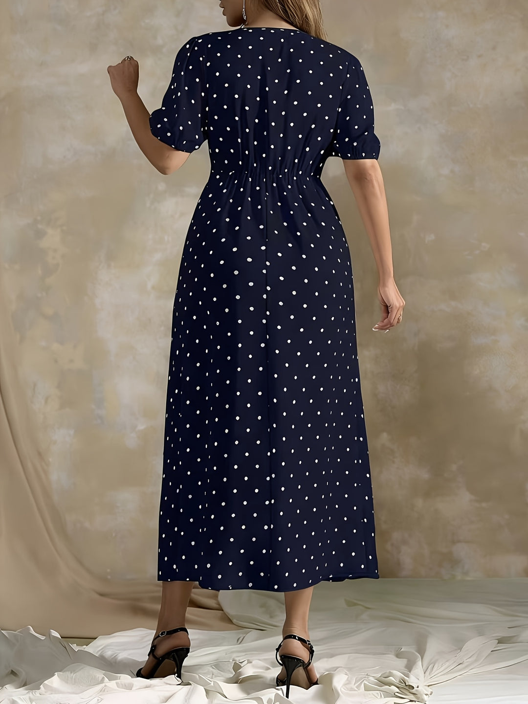 NATALIE™ - Elegant Polka Dot Wrap Maxi Dress
